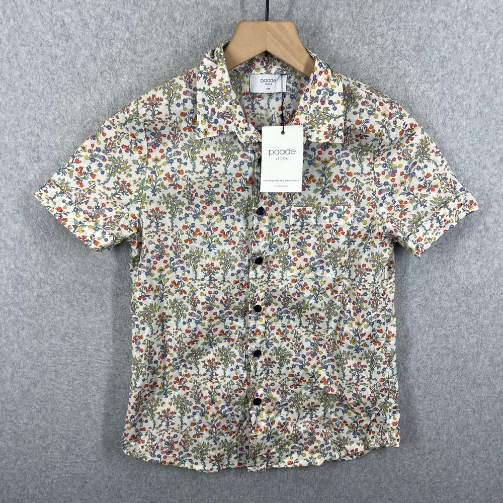 Paade Mode Shirt Kids 14Y White Floral Short Sleeve Cotton Button Up NWT